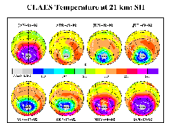 Polar projection of 
temperature data measured by CLAES